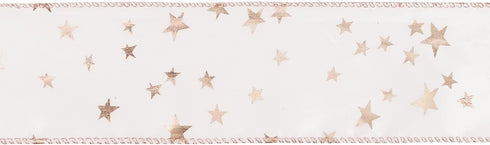 MEEDEE Star Wired Ribbon 2.5 Inch Rose Gold Star Ribbon Pink Ribbon with Stars Satin Wired Ribbon 25 Yards Roll Pink Wedding Ribbon Star Christmas...