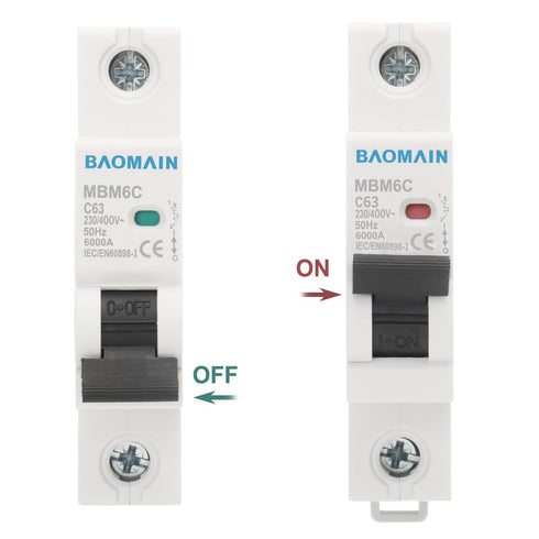 Baomain 6A AC Miniature Circuit Breaker, AC 400V 50Hz 6000A 1 Pole Circuit Breaker,C65 MCB DIN Rail Mount, MBM6C-1P (63 Amp)...