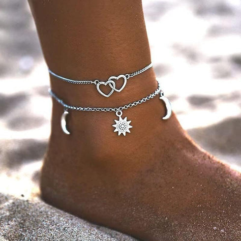 Moon Srars Anklet for Women? Adjustable Foot Heart Lotus Infinity Moon Multilayer Layered Ankle Bracelet Beach Jewelry...