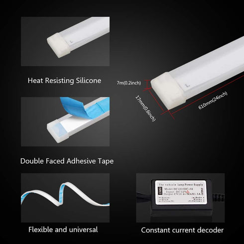 LEADTOPS Flexible LED Strip 2 Pcs 24 Inch Dual Color Headlight Surface Tube White & Amber Daytime Running Waterproof Switchback Sequential Lamp Tu...