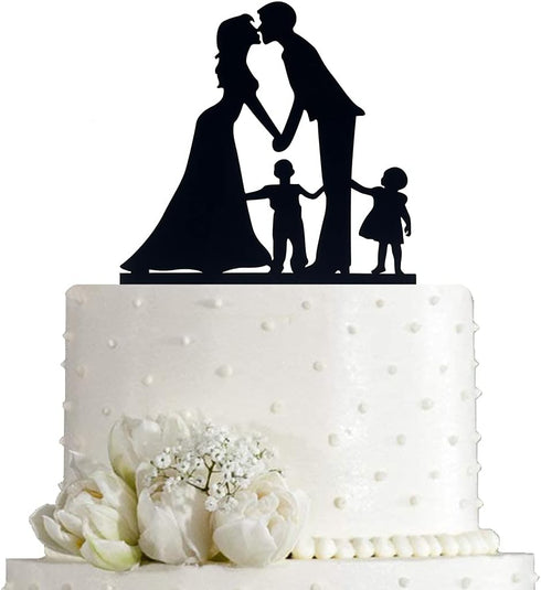 Bride and Groom Wedding Cake Topper,Couples holding hands and kissing Cake Topper with Girl and Boy Silhouette (Black)...