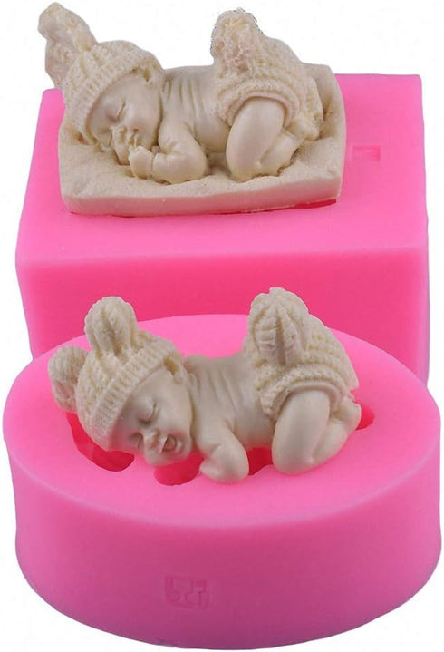 2Pcs 3D Sleeping Baby Silicone Chocolate Candy Fondant Mold Handmade Soap Candle Mold Baby Shower Party 1st Birthday Party Cake Topper Decoration ...