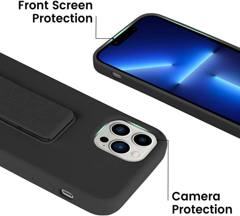 LAUDTEC Silicone Kickstand Case Compatible with iPhone 13 Pro Max case Vertical and Horizontal Stand Hand Strap Metal Kickstand, Flexible Soft Liq...