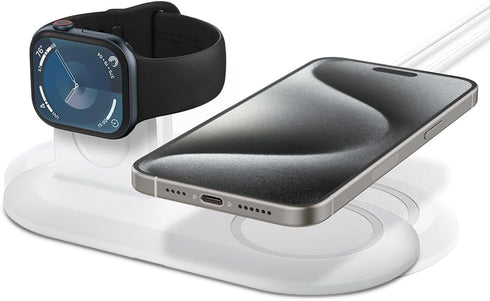 Spigen Mag Fit Duo Designed for MagSafe Charger Stand Charging Pad Case for iPhone 16, 15, 14, 13, 12 Models/Apple Watch All Series/Airpods - Whit...