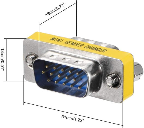 uxcell DB15 VGA Gender Changer 15 Pin Male to Male 3-row Mini Gender Changer Coupler Adapter Connector for Serial Applications Blue...