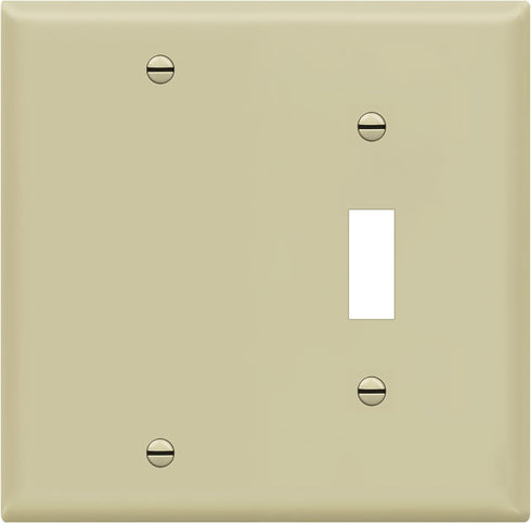 ENERLITES Combination Wall Plate (Blank Device/Toggle Switch), Standard Size 2-Gang, Polycarbonate Thermoplastic, Ivory 880111-I...