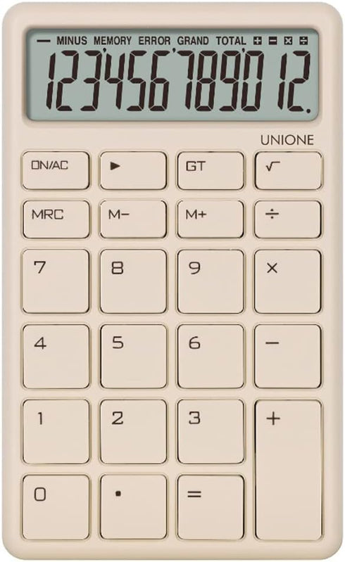 UNIONE Pocket & Desktop Beige Calculator with a Bright LCD, Dual Power Handheld Desktop. Color. Business, Office, High School...
