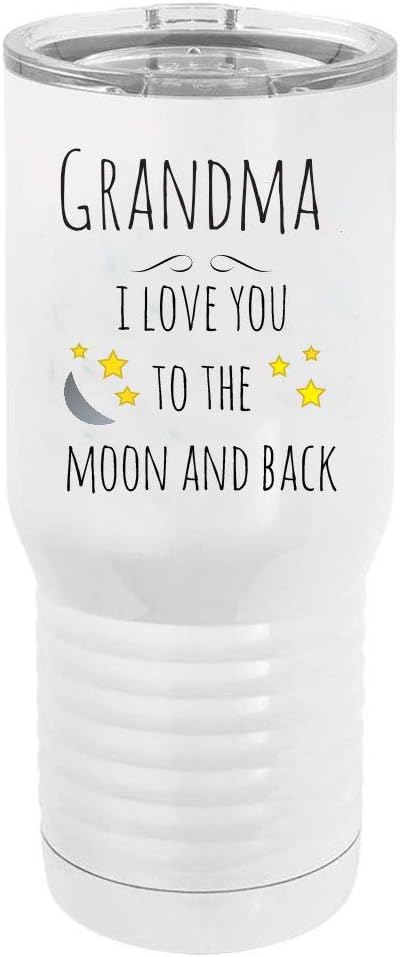 Grandma - I Love You to the Moon and Back Stainless Steel Vacuum Double-Walled Insulated 20 Oz Tumbler Travel Coffee Mug with Clear Lid, White...