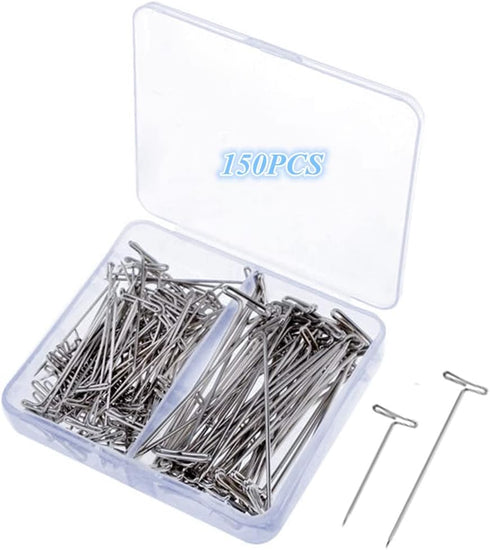 150 Pcs T Pins, Sewing Pins for Blocking Knitting, Modelling, Wig Making and Crafts, Straight Pins T-Pins Stainless Steel Nickel Plated with Stora...