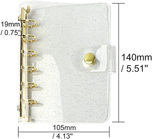 A7 Soft PVC Binder Cover Glitter Golden Refillable Budget Binder 6-Holes Loose Leaf Notebook Binders Round Ring Personal Planner Pages Protectors ...