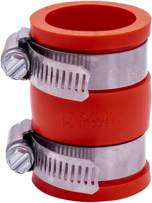 Fernco 1056-100 1-in. Flexible PVC Pipe Coupling for Plastic and Copper Plumbing Connections in Red...