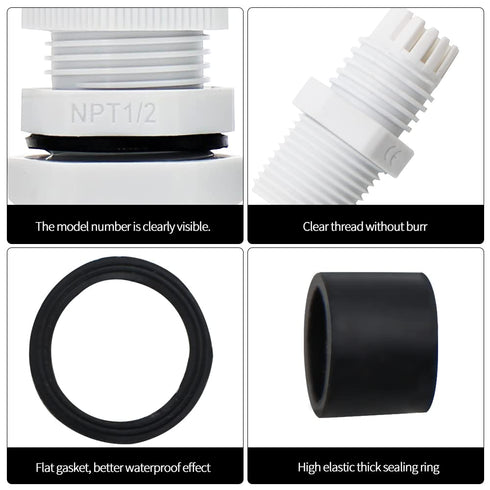 Nylon PA66 Cable Gland Connector,1/2"NPT Waterproof IP68 Cable Glands,Adjustable Locknut,for 6-12mm Outdoor Used in Junction Box (1/2"NPT,White,25...