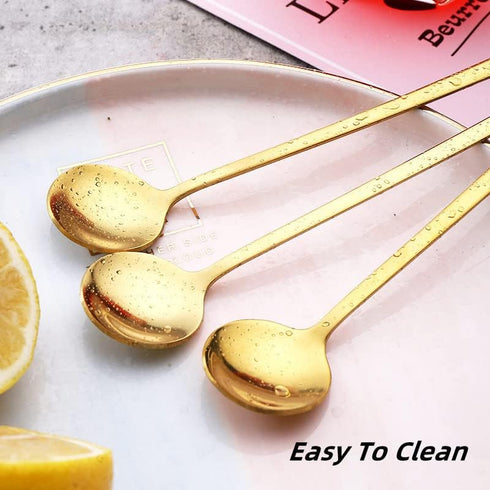 6 Pieces Stainless Steel Gold Espresso Spoons, YIFARUBE 6.7 Inch Long Handle Stirring Spoons, Mini Teaspoons Set for Coffee Sugar Ice Cream Desser...
