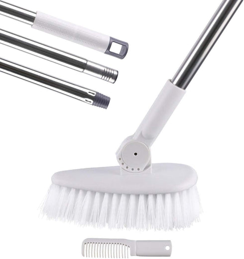Tub & Tile Scrub Brush with Long Handle- 53", Shower Brush with Comb, Good for Clean Grout, Bathroom and Kitchen, New Update Swivel Head, Sturdy a...