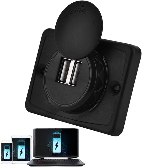 RV USB Outlet, 12V Panel Car Charger Female Automotive Dual Port Socket Power Cap Quick Fast Adapter Cigarette Lighter Indicator Bus Boat Auto Mar...