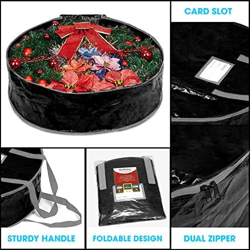 Wreath Storage Bag By Propik 24" - Garland Holiday Container Tear Resistant Material - Easy Storage Featuring Heavy Duty Handles And Transparent C...