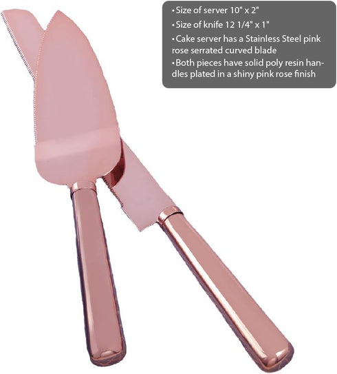 FASHIONCRAFT Fashion Craft PINK gold stainless steel cake knife set, cake server, wedding bridal -shower or baby-shower favor...