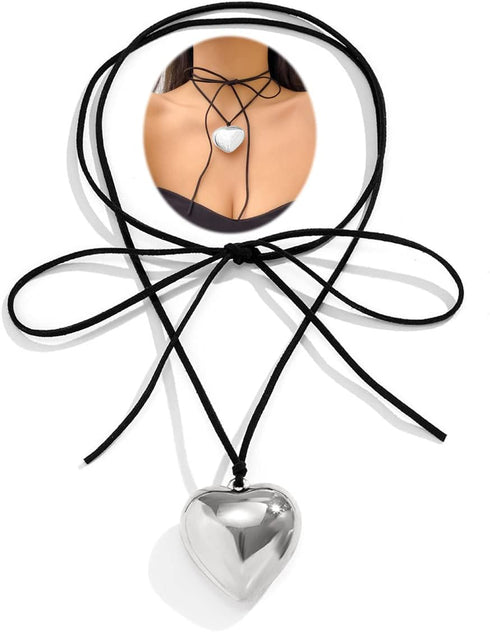 Chunky Puffy Heart Choker Necklace Big Heart Charms Pendant Necklace for Women Y2K Aesthetic Simple Jewelry...