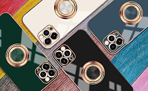 Omorro Compatible with Rose Gold iPhone 13 Pro Max Case for Women Girls Kickstand Ring Holder 360 Rotation Ring Glitter Plating Edge Work with Mag...