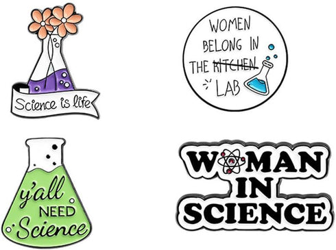 Women In Science Brooch Science Is Life Enamel Pin Flask Brooch Badge 4Pcs Science Plant Pin Set Cute Kawaii Pins Cartoon Scientist Science Pins L...