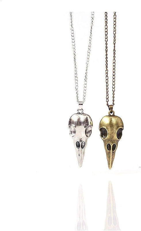 Cathercing Crow Skull Pendant Necklace for Men on Halloween Boys Skull Necklace Chain Jewelry Necklaces for Women Festival Ornament (Bronze)...
