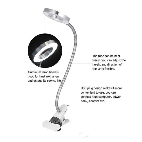 Clip on Lamp Pinkiou Desk Lamp with Clamp for Night Reading Nail Art Makeup Salon LED USB Book Light Clip Clamp Lamp 360°Flexible Gooseneck Bed La...