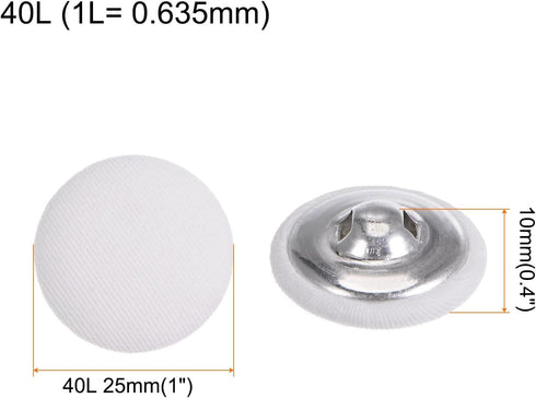 10pcs 40L Fabric Cloth Covered Button 25mm Round Metal Shank Sewing Buttons for Suits Dress Blouses, White...