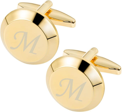 GWD Cufflinks for Men Stainless Steel Golden Initial Cuff Links Alphabet Letter A-Z Groom Father Gift...