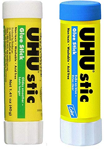 UHU Glue Sticks 1.41 oz, Pack of 1 White and 1 Blue Stick...