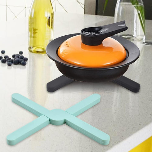 Newk Non-slip Foldable Silicone Trivets for Hot Dishes, 4 Pack Eco Expanding Silicone Pot Holder, Hot Pad, Collapsible Cross Design...