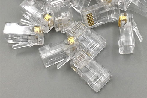 PETECHTOOL 100-Pack RJ45 CAT6A CAT6 Pass Through Connectors 23AWG Cables-End Bold UTP Ethernet 8P8C Gold Plated Modular Plug for Unshielded Twiste...