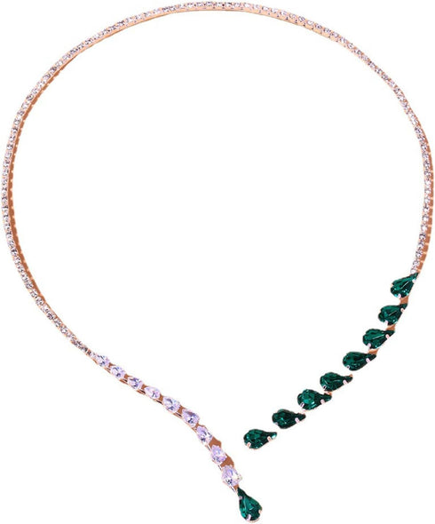 Rhinestone Choker Necklace Green Crystal Necklace Sparkly Rhinestone Choker Necklace Crystal Teardrop Necklace Adjustable Open Necklace for Women ...