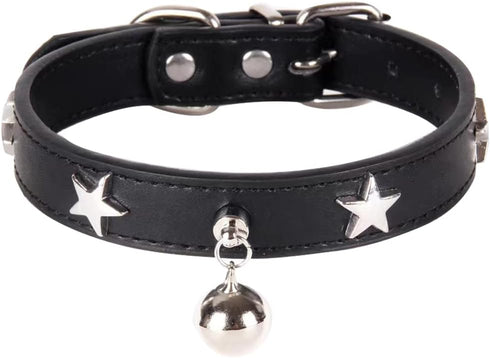 Dog Collar with Star Studs and Bell, Dog Necklace for Puppy Small Medium Large Dog Cat Collar Pet Collar Boy Girls Dog (M: 11-14 in, Black)...