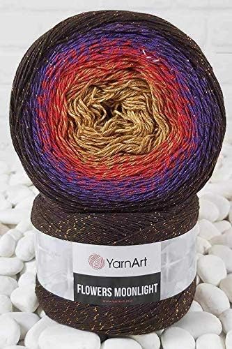 YarnArt Flowers Moonlight Glitter Cotton Yarn, Soft, Rainbow Crochet, Metallic Lurex handknit Shiny, Silvery Cake, Multicolor Cotton, 1 Skein Weig...