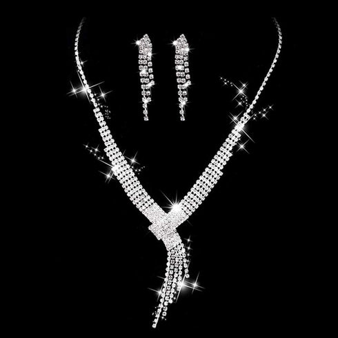 Unicra Bride Silver Necklace Earrings Set Crystal Bridal Wedding Jewelry Sets Rhinestone Bridesmaid Party Choker Necklace Drop Dangle Earrings Set...