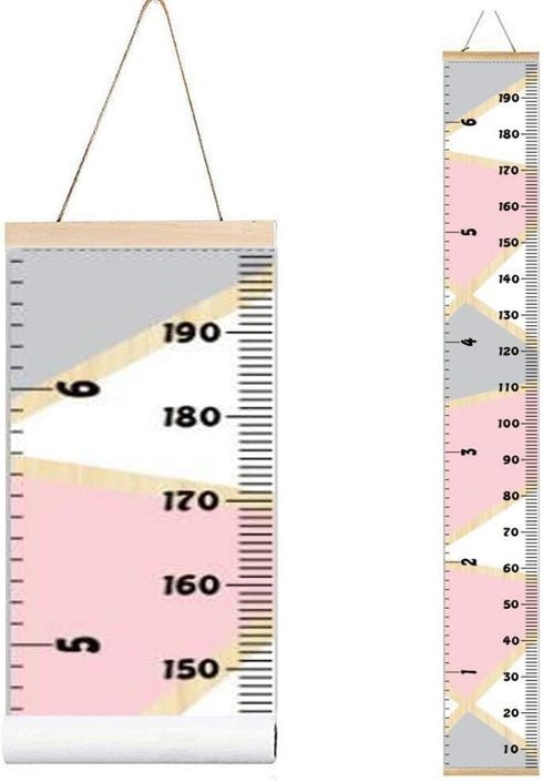 Kids Growth Chart, Wood Frame Fabric Canvas Height Measurement Ruler from Baby to Adult for Child's Room Decoration 7.9 x 79in (7.9 x 79in, Pink &...