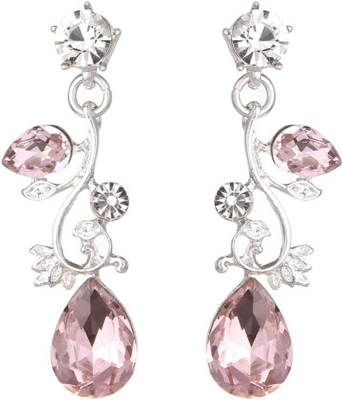 Leaf Vine Crystal Necklace Earrings Jewelry Set for Bridesmaids V-Neck Formal Evening Dress...