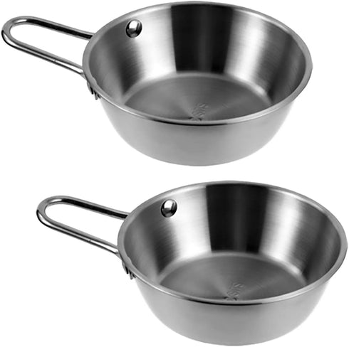 2Pcs Makgeolli Bowls, 304 Stainless Steel Korean Traditional Bowls Round Rice Bowl Wine Cup with Handle, Hiking Soup Dish Food Bowl Camp Cup (Smal...