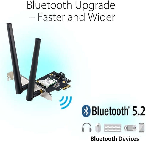 ASUS AX1800 PCIe WiFi Adapter (PCE-AX1800) - WiFi 6, Bluetooth 5.2, Ultra-Low Latency Wireless, 2 External Antenna, Supporting Total Data Rate up ...