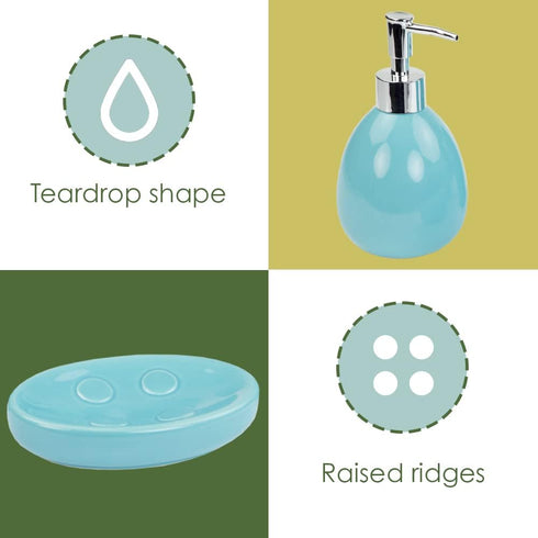 Home Basics 4-Piece Bathroom Accessory Set, Includes Soap/Lotion Dispenser, Toothbrush and Toothpaste Holder, Soap Dish, and Tumbler, Turquoise...