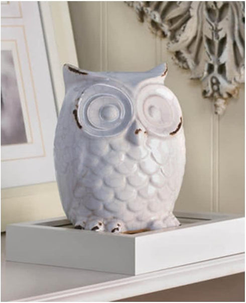 Distressed White Owl Figurine 4.62x4.75x6.5"...