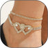 Silver Full Rhinestone Love Heart Anklets, Adjustable Double Layer Statement Anklets, Fashionable Beach Vacation Jewelry Gifts for Women Teen Girl...