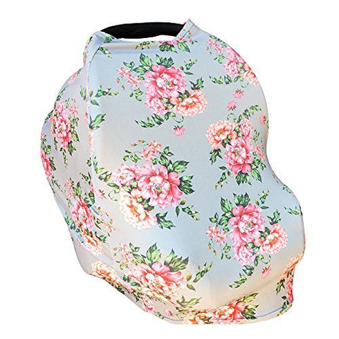 Breastfeeding Cover - Car Seat Cover with Bonus Strap Covers - Kiddo Kind Gray Floral...