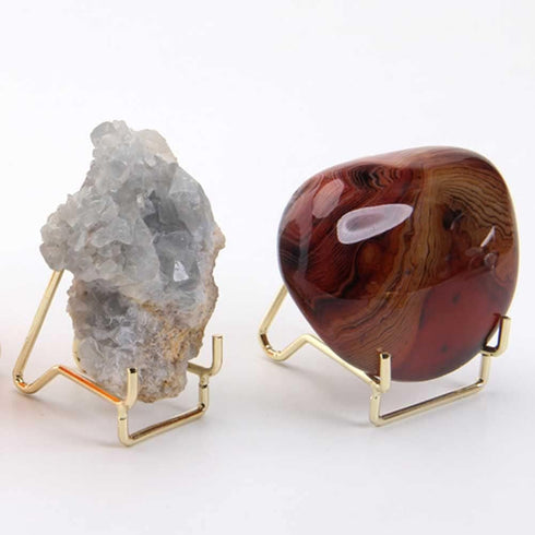 Teensery 2 Pcs Metal Wire Display Stand Mineral Crystal Display Easel Holder for Fossils, Rocks, Agate, Geode, Strange Stones, Plates (Gold)...
