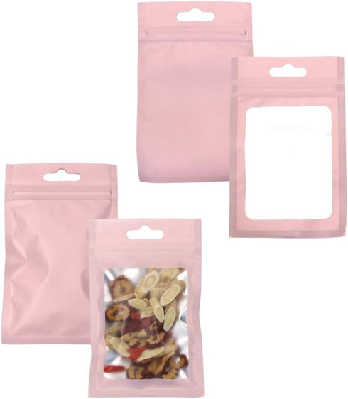 200 Pieces Mylar Zip Lock Aluminum Foil Bags, Flat Metallic Mylar Foil Flat ZipLock Food Storage Bags Pouch 3 x 4.7 Inch (Pink)...
