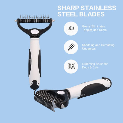 Penguin Dematting Comb for Dogs, Double Sided Shedding and Dematting Undercoat Cat Deshedding Brush with 17+9 Teeth, Cute Cat Matted Fur Remover A...