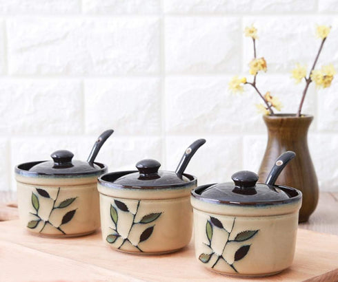 123Arts Ceramic Retro Flower Sugar Bowl Storage Jar Seasoning Pot with Lid And Spoon...