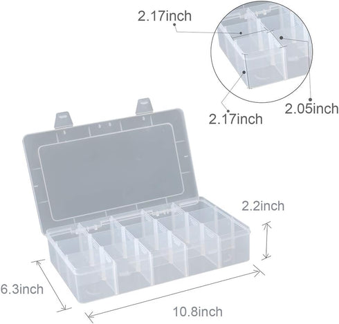 2 Pack Plastic Small Crafts Storage Boxes with Adjustable Dividers (15 Grid)...