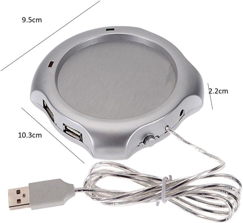 1PCS USB Beverage Warmer,Silver Beverage Cup 4 Port USB Hub Tea Coffee Electric Warmer Tea Cup Warmer for Home Office...