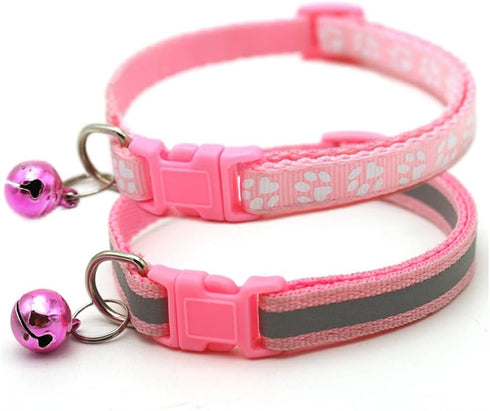 Pink Dog Collar with Bell, 2-Pack Basic & Reflective Cat Collars with Bells for XXS Xs Small Tiny Pet Dogs Female Kitten Girls Animal, Neck 7-12 i...